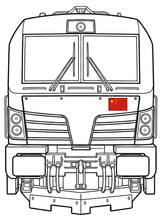 China-flagged locomotive, front view